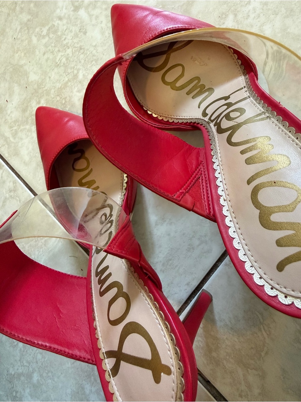 Sam Edelman Hope heels/mules - Red Pointed Mule Heels with Clear Strap - Picture 8 of 11